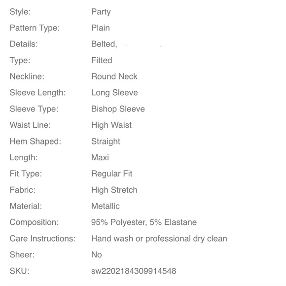 Silver Bishop Sleeve Belted Glitter Maxi Dress New w/o Tags - Picture 3 of 4